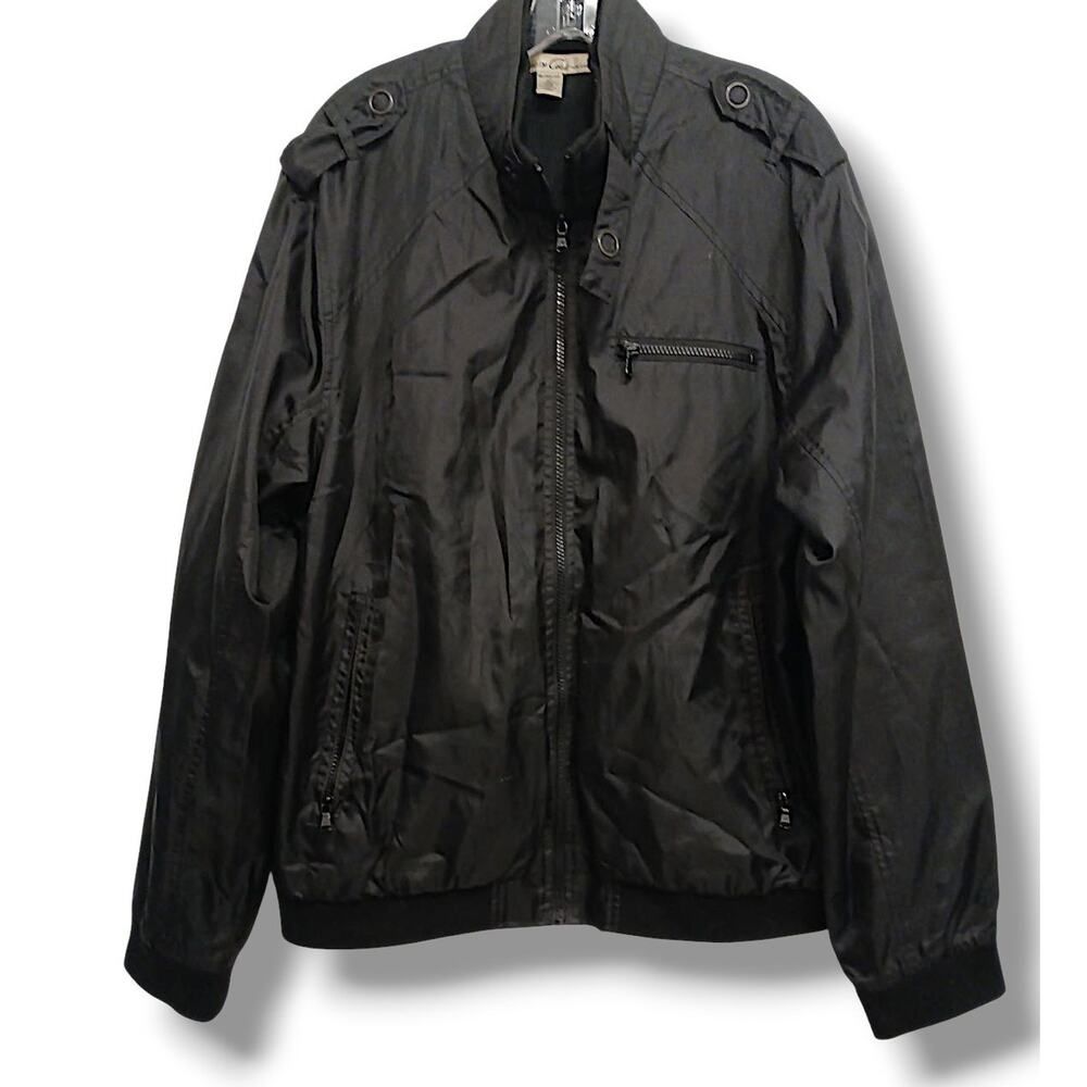 Kenneth Cole New‎ York Satin Aviator Windbreaker Jacket Sz XL Black Bomber $225